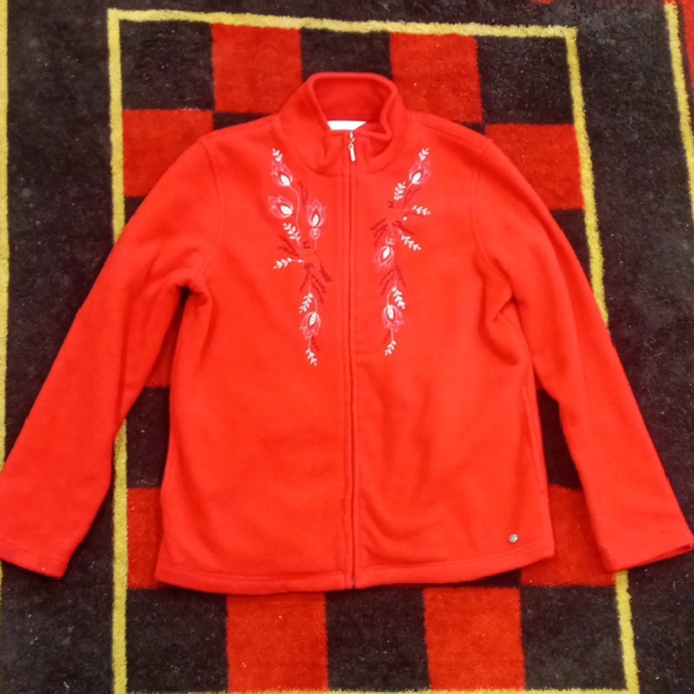 VTG Northern Reflections Red  Embroidered Zip-Up Sweater (S)